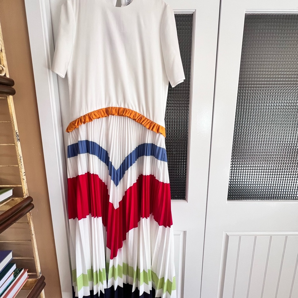 Rosie Assoulin White Maxi Dress with Multicolor Accents